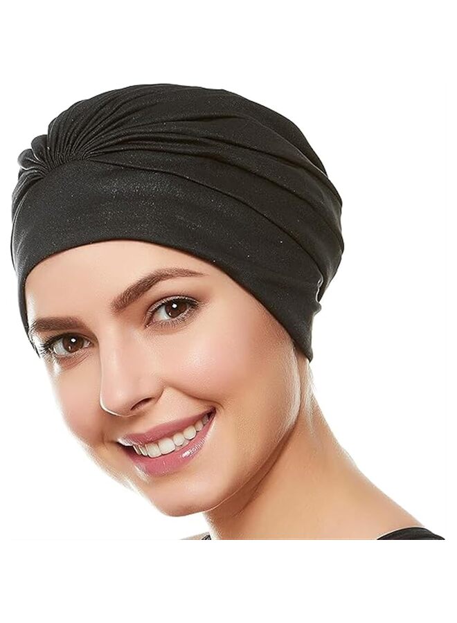 Generic Women Turban Swim Cap, Elastic Bathing Cap Long Short Hair Pleated Turban Swimming Cap Soft Bonnet Beanie Cap - Image 1