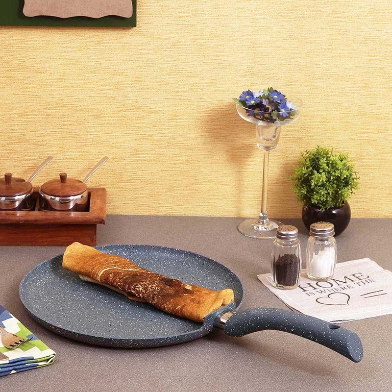 Wonderchef واندرشيف جرانيت 30 سم مقلاة دوسا غير لاصقة قاعدة تحريض مقابض ناعمة من الألمنيوم النقي خالية من PFOA والمعادن الثقيلة 35 مم ضمان لمدة سنتين رمادي - Image 2