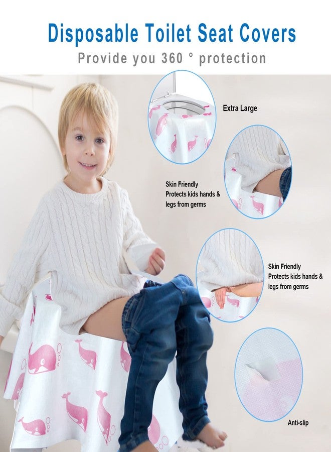 CHFONG 21 Pack Toilet Seat Covers Disposable, Extra Large Disposable Toilet Seat Covers for Adults, Individually Wrapped Potty Training Liners with Non-Slip Adhesives for Kids in Home, Restrooms&Travel -Pink - Image 2