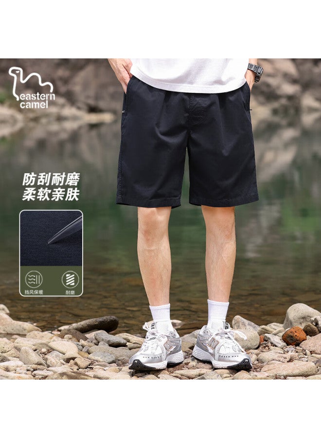 Eastern Camel Casual Shorts For Men, Summer Loose-fit Pure Cotton Solid Color Versatile Thin Workwear Knee-length Shorts, Navy Blue, 4XL