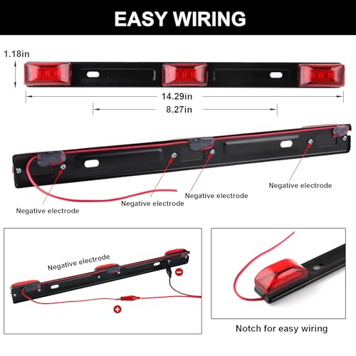 Partswcgg 12V Led Utility Trailer Lights Wiring Kit, Square Combination Stop Turn Tail License Lights,Red/Amber Marker Lamp,3rd Third Brake Tail Red Clearance ID Light Strip Bar w/25ft Wiring Harness - Image 3