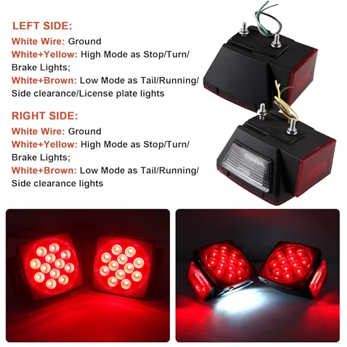 Partswcgg 12V Led Utility Trailer Lights Wiring Kit, Square Combination Stop Turn Tail License Lights,Red/Amber Marker Lamp,3rd Third Brake Tail Red Clearance ID Light Strip Bar w/25ft Wiring Harness - Image 4