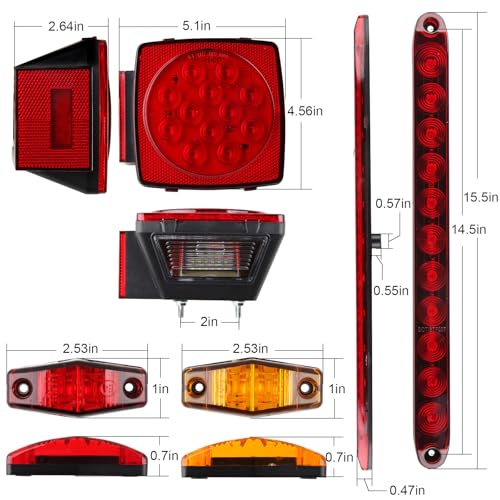 Partswcgg 12V Led Utility Trailer Lights Wiring Kit, Square Combination Stop Turn Tail License Lights,Red/Amber Marker Lamp,3rd Third Brake Tail Red Clearance ID Light Strip Bar w/25ft Wiring Harness - Image 2