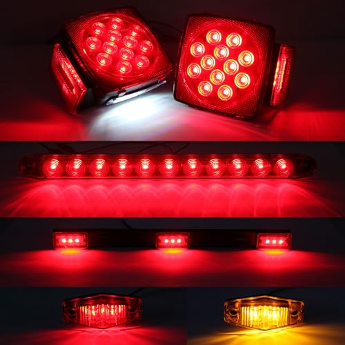 Partswcgg 12V Led Utility Trailer Lights Wiring Kit, Square Combination Stop Turn Tail License Lights,Red/Amber Marker Lamp,3rd Third Brake Tail Red Clearance ID Light Strip Bar w/25ft Wiring Harness - Image 5