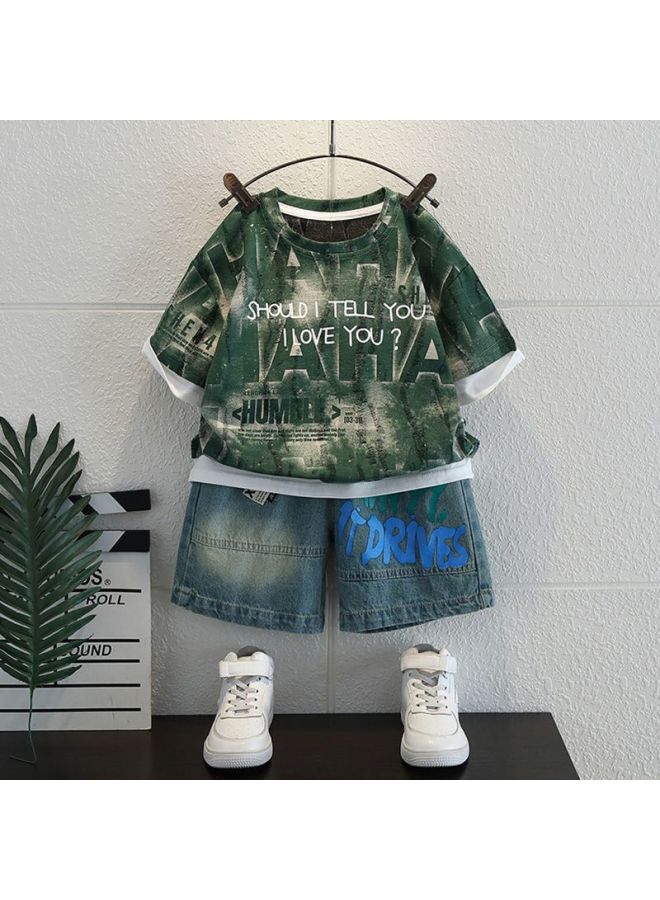 Boys' Summer Outfit New Stylish Children's Fashion Korean-style Short-sleeve Two-piece Set For Boys