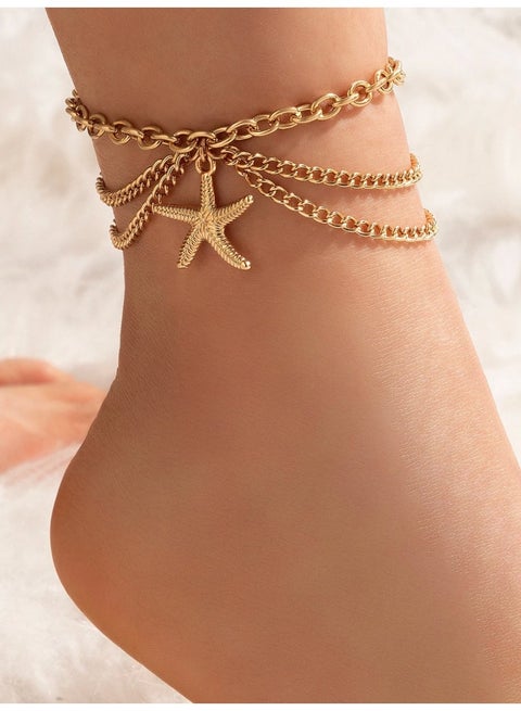 imoli 1pc Adjustable Starfish Anklet (Chain Length Can Be Customized)