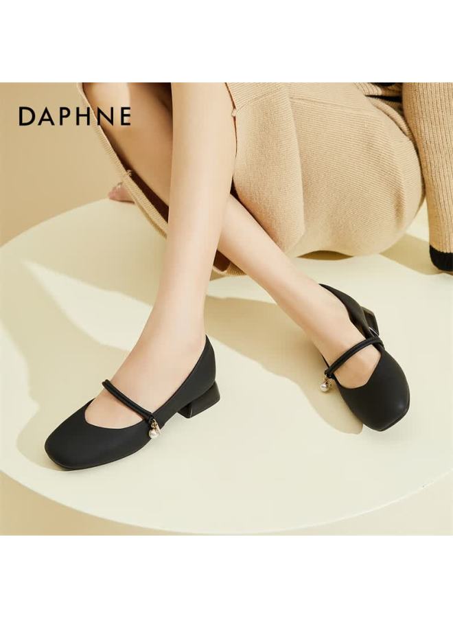 Daphne Women's Single Shoes, Cowhide Leather Elegant Mary Jane Shoes, Chunky Heel Square Toe Leather Shoes, Women's Footwear 4024101724, Black, Size 37 - Image 4