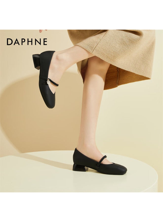 Daphne Women's Single Shoes, Cowhide Leather Elegant Mary Jane Shoes, Chunky Heel Square Toe Leather Shoes, Women's Footwear 4024101724, Black, Size 37 - Image 3