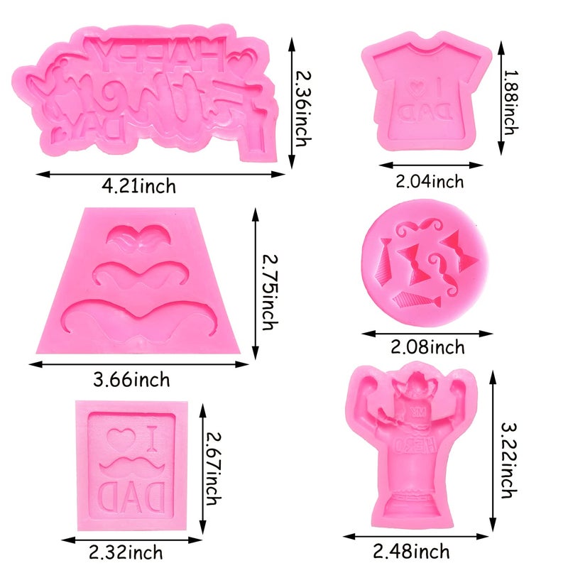 Doumeny 6Pcs Happy Father's Day Fondant Mold  I love Dad Silicon Mold Mustache Tie Baking Mold Bow Beard Chocolate Mold Necktie T-shirt Candy Mold Little Man Theme Biscuit Cake Mold for Birthday Decor - Image 2