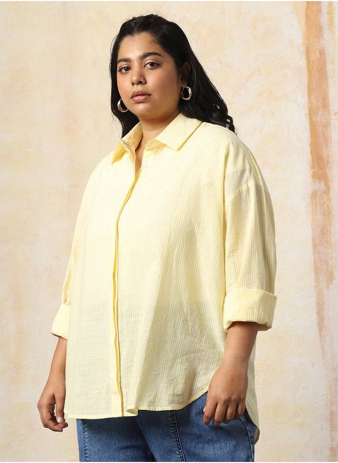 HIGH STAR Women Over Sized Cotton Striped Casual Shirt  - Image 3
