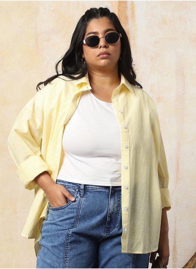 HIGH STAR Women Over Sized Cotton Striped Casual Shirt  - Image 1