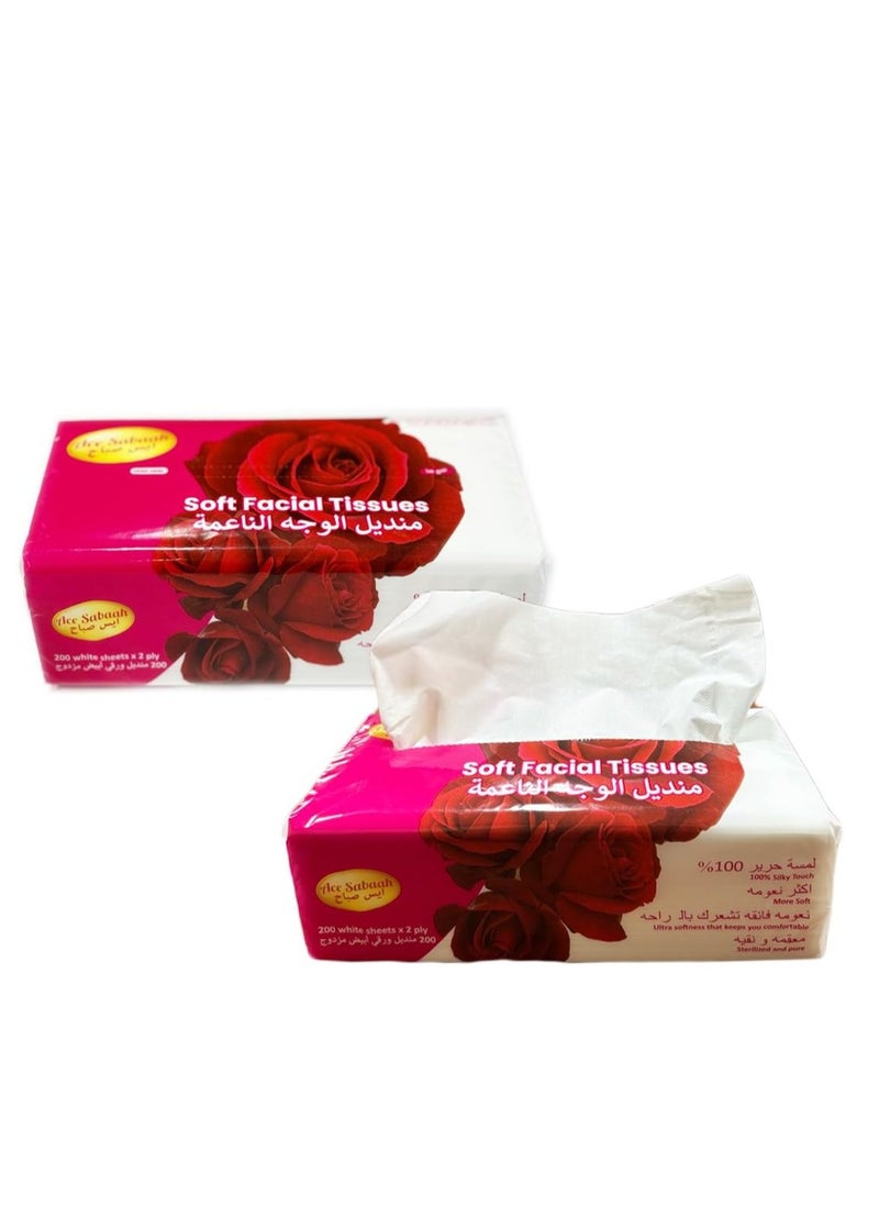 Soft Facial Tissues 200 White Sheets X 2 Ply, Pack Of 30