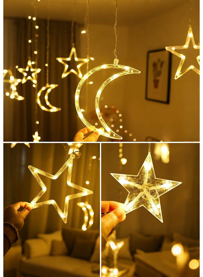CUBEXELL 3.5M Star Moon LED Curtain Lights, Warm White USB Remote Controlled Fairy String Lights, 8 Adjustable Lighting Modes, Eid Ramadan Wedding Window Decorative Lights for Bedroom Balcony Indoor Holiday Home Decor - Image 4