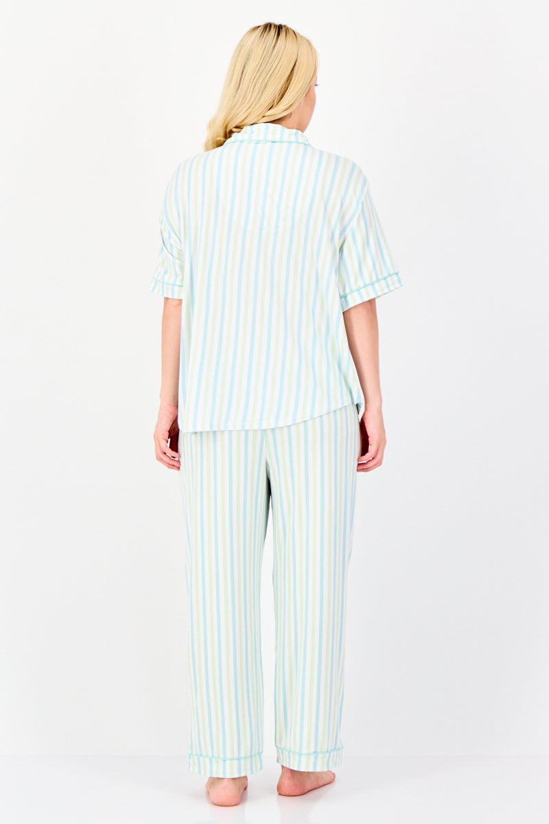 PJ Couture طقم بيجاما قصير الأكمام من قطعتين للنساء بخطوط، متعدد الألوان - Image 3