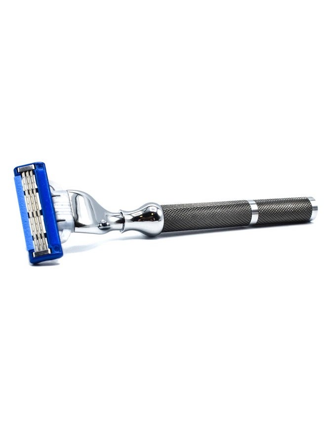 Parker Safety Razor - Parker 42M Heavyweight Allmetal Triple Blade Razor Shaving Razor With Brass Frame + Deluxe Textured Graphite Handle One Gillette Mach 3 Razor Blade Included - Image 1