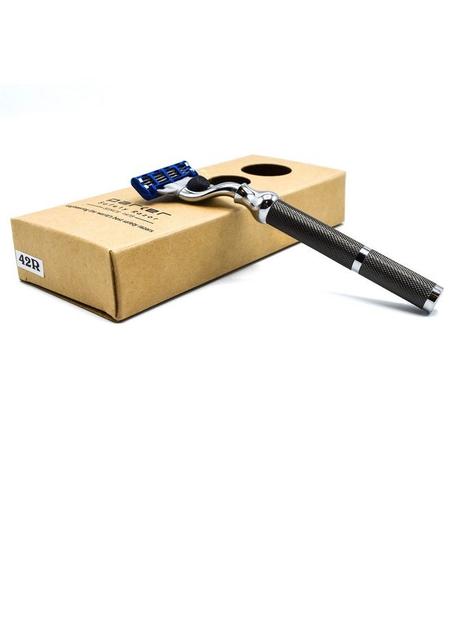 Parker Safety Razor - Parker 42M Heavyweight Allmetal Triple Blade Razor Shaving Razor With Brass Frame + Deluxe Textured Graphite Handle One Gillette Mach 3 Razor Blade Included - Image 1