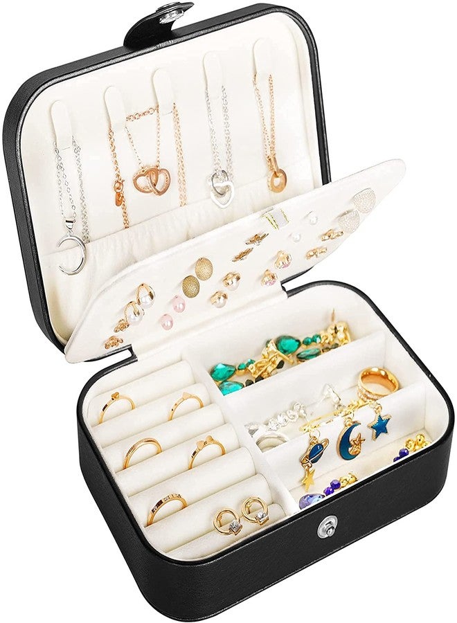 Ritmo صندوق مجوهرات صغير من ريتومو، منظم مجوهرات للسفر للنساء والفتيات، علبة عرض وتخزين صغيرة محمولة للسفر، صندوق مجوهرات للأقراط والخواتم والقلائد والأساور (أسود) - Image 2