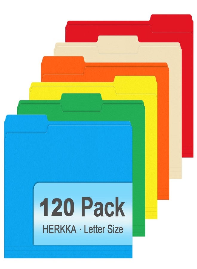 HERKKA File Folder, HERKKA 120 Pack 1/3 Cut Tab File Folders, Colored File Folders Designed for Office and Classroom Use, Letter Size, Assorted 6 Colors - Image 1