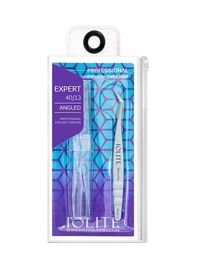 IOLITE Professional Eyelash Tweezer Stainless Steel Expert Tweezer Angled - Image 1