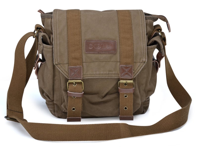 GOOTIUM Canvas Messenger Bag Small Vintage Shoulder Purse Crossbody Satchel Field Tan