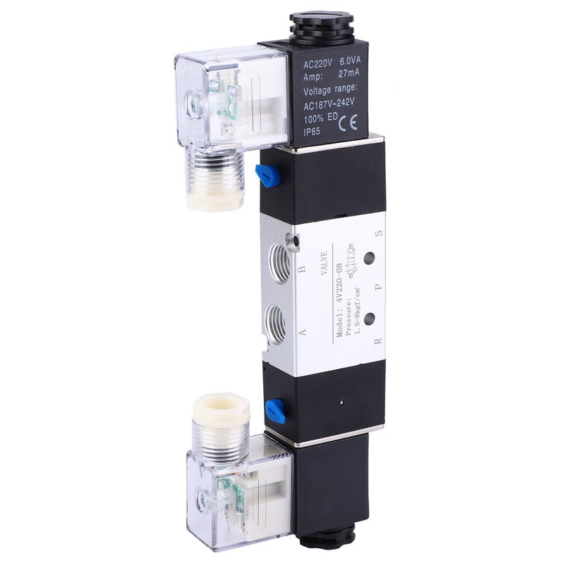 4V220-08 1/4" Inlet Outlet 1/8" Exhaust Pneumatic Solenoid Air Valve 2 Position 5 Way(AC220V) - Image 2