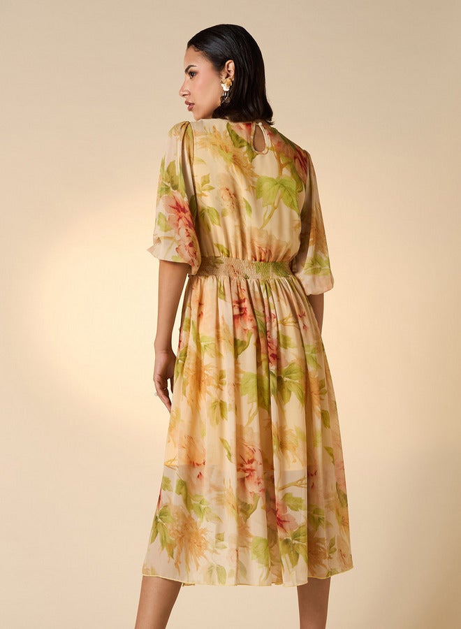 2Xtremz Floral Print Midi Ruffle Dress with Pleat Detail - Image 3