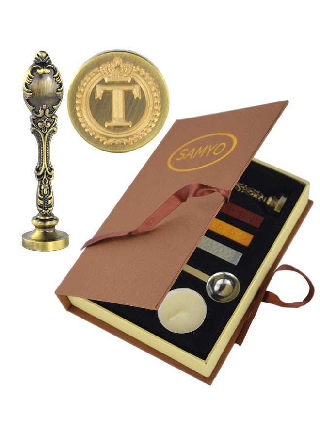 Samyo Creative Romantic Stamp Maker Classic Old-Fashioned Style Brass Color Wax Seal Sealing Stamp Vintage Antique Alphabet Initial Letter Set - (Letter T) - Image 1
