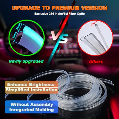 Jushope Car LED Lights Interior Car Lights with Wireless APPRF RemoteButton Control Car Ambient Lighting Kit with 236 Integrated Molding Fiber Optic RGB Sync to Music USB - Image 3