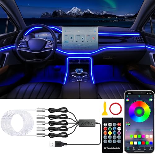 Jushope Car LED Lights Interior Car Lights with Wireless APPRF RemoteButton Control Car Ambient Lighting Kit with 236 Integrated Molding Fiber Optic RGB Sync to Music USB - Image 1