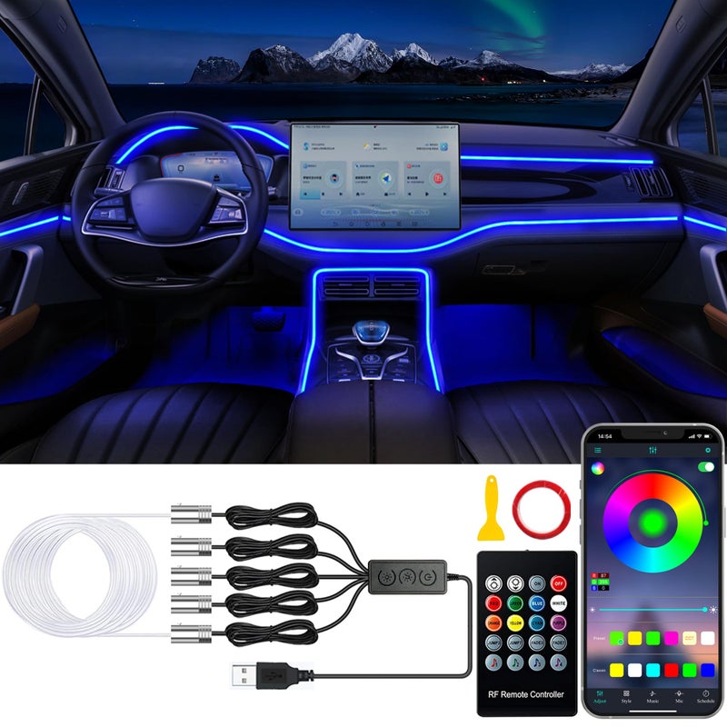 Jushope Car LED Lights Interior Car Lights with Wireless APPRF RemoteButton Control Car Ambient Lighting Kit with 236 Integrated Molding Fiber Optic RGB Sync to Music USB - Image 2