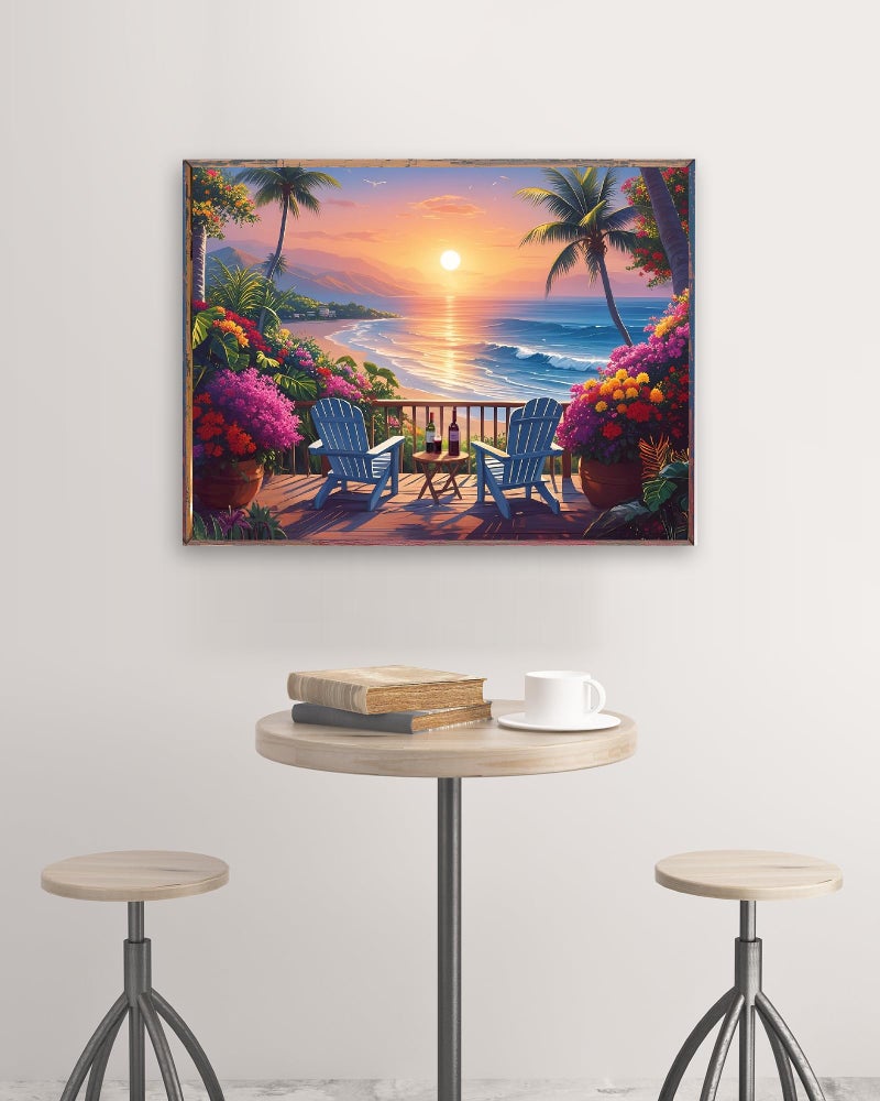 Askkqtx Beach Sunset Diamond Art Kits For Adults  Coconut Tree Diamond Painting Kits For Beginners  Diy 5D Full Drill Crystal Flowers Diamond Dots Gem Art Craft Home Decor 16X12 Inch - Image 2