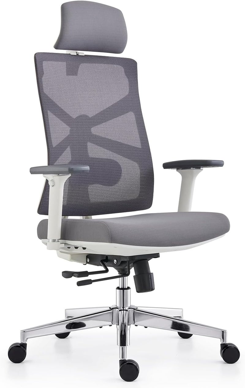 HOLLUDLE Ergonomic Office Chair with Adaptive Backrest, High Back Computer Desk Chair with 4D Armrests, Adjustable Seat Depth, Lumbar Support and 2D Headrest, Swivel Task Chair, White - Image 1