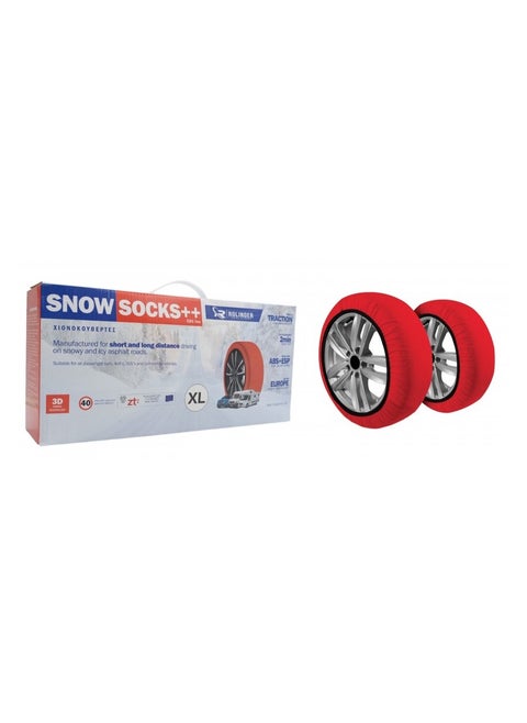 Auto Snow Socks for Tires, Emergency Snow Traction for Vehicles Safe Travel on Ice, Frost, Snow, Extra Durable Snow Chains Equivalent Tire Chain Alternative Tire Socks Active Series IN RED (SIZE XL)