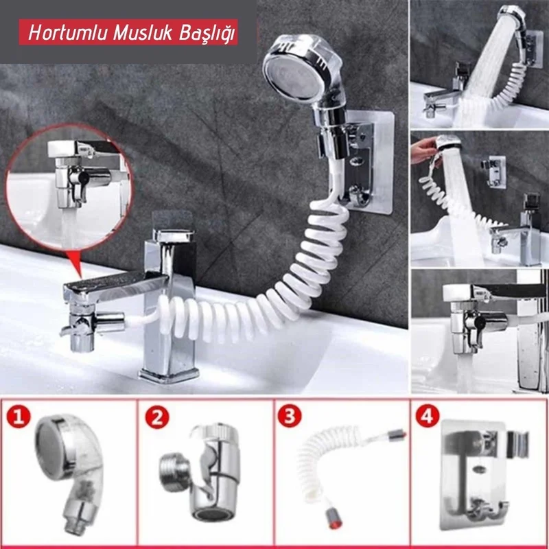 5DM 2 In 1 Adjustable Movable Bathroom Kitchen Sink Faucet Shower Head with Spiral Hose