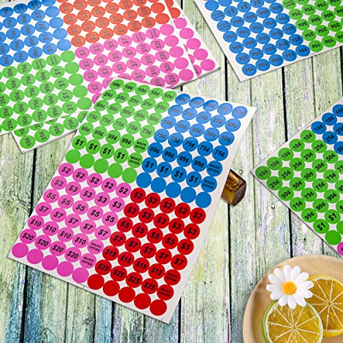 Ovenot Anronal 2520 Count Garage Sale Pricing Stickers Removable Yard Sale Labels with Prices, 3/4" Round Preprinted Pricing Labels Price Stickers (Multi-Colored) - Image 5
