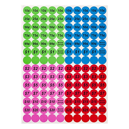 Ovenot Anronal 2520 Count Garage Sale Pricing Stickers Removable Yard Sale Labels with Prices, 3/4" Round Preprinted Pricing Labels Price Stickers (Multi-Colored) - Image 2