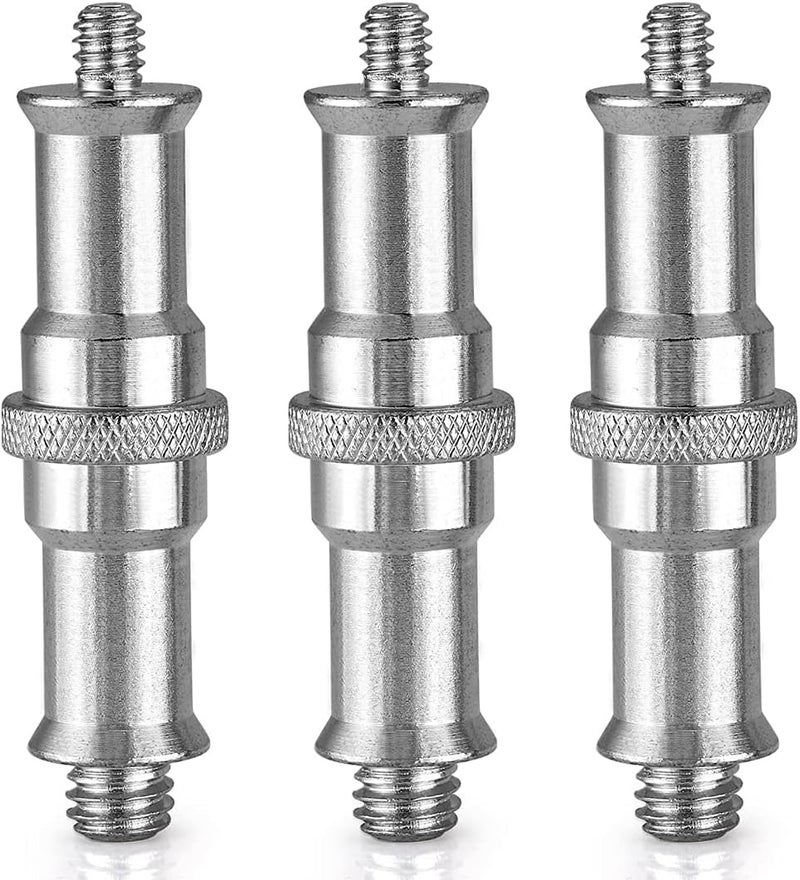 AngelReally 3-Pack 1/4 to 3/8 Inch Aluminum Alloy Metal Male Convertor Threaded Screw Adapter Spigot Stud for Studio Light Stand, Hotshoe/Coldshoe Adapter, Ball Head, Wireless Flash Receiver, Trigger - Image 1