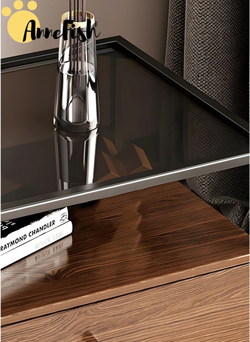 AnneFish 2PCS 50*40*60cm Nightstand Side Table Tempered Glass Top Sofa Coffee End Storage Cabinet with Metal Frame Storage Shelf and 2 Drawers for Living Room and Bedroom - Image 5