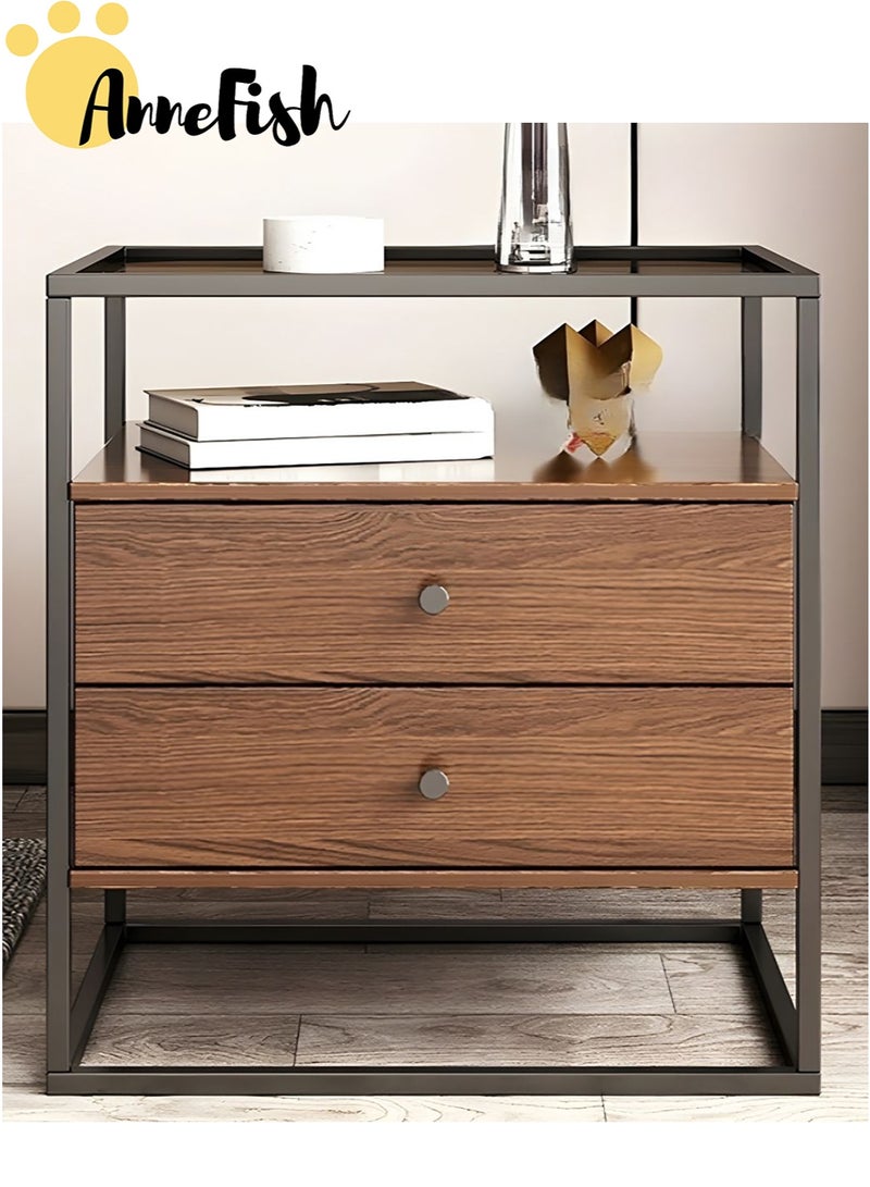AnneFish 2PCS 50*40*60cm Nightstand Side Table Tempered Glass Top Sofa Coffee End Storage Cabinet with Metal Frame Storage Shelf and 2 Drawers for Living Room and Bedroom - Image 4