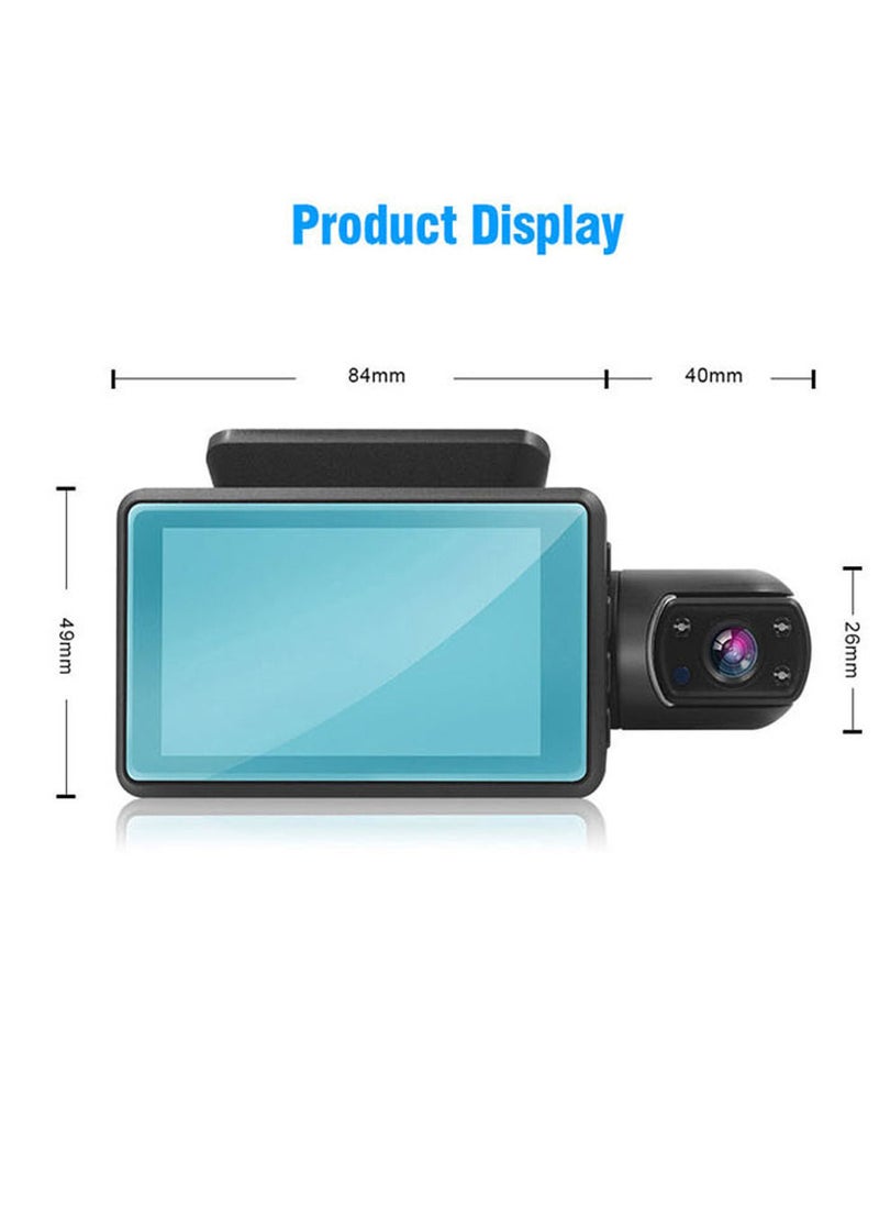 DVR Dash Camera Front & Inside Dual Camera Car Dashcam 3 Inch IPS Screen Driving Recorder with Night Vision 170° Wide Angle G-Sensor Parking Monitor Loop Recording