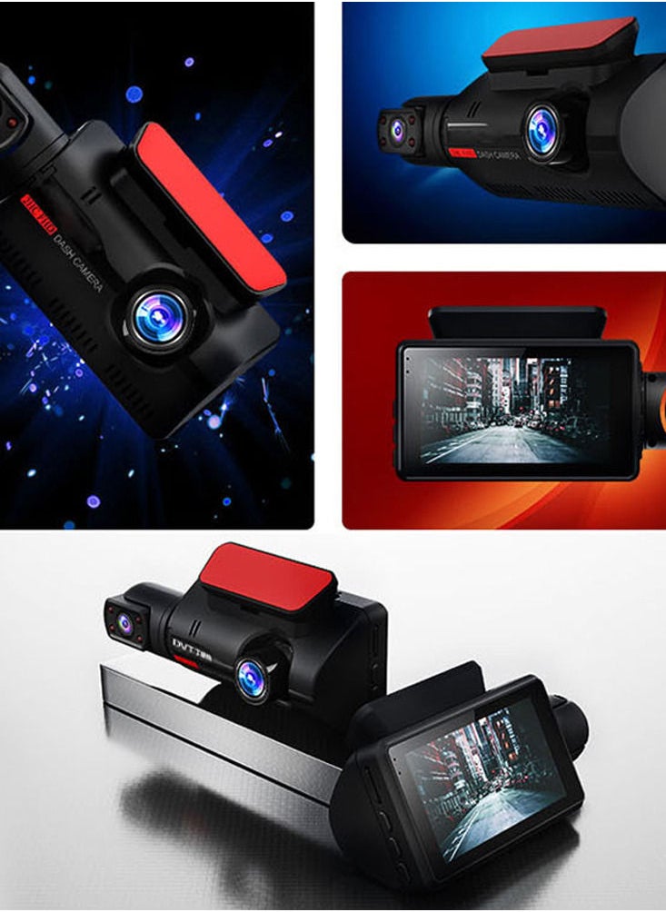 DVR Dash Camera Front & Inside Dual Camera Car Dashcam 3 Inch IPS Screen Driving Recorder with Night Vision 170° Wide Angle G-Sensor Parking Monitor Loop Recording