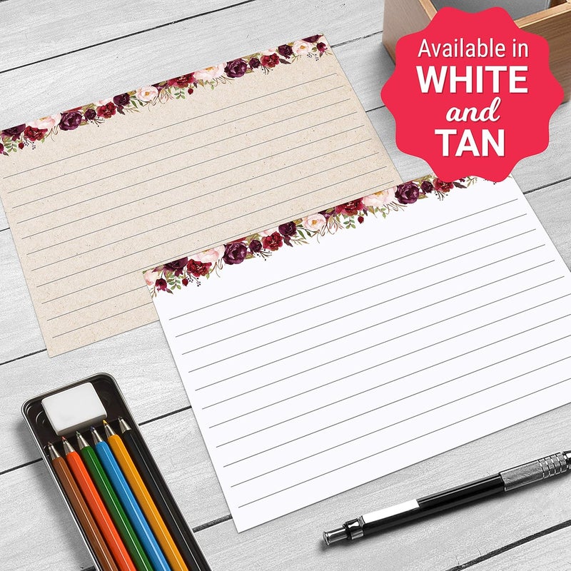 321Done Floral Ruled Index Cards - Made in USA - Large 4x6 (Set of 50), College-Ruled Lined Notecards Double-Sided, Thick Heavy Duty Cardstock, Cute Pretty Flowers Red Roses on White Note Cards Lines - Image 4
