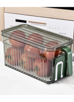 Refrigerator Organizer , Kitchen Storage Box , Vegetable and Fruit Storage Box Set with Handle, Drainboard and Date Display, for Kitchen, Refrigerator, Small SizeTransparent Green 2 pcs