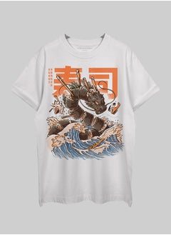 THREADCURRY THREADCURRY Sushi Dragon Oversized Drop Shoulder Cotton Loose Printed T-Shirt for Men  - Image 1