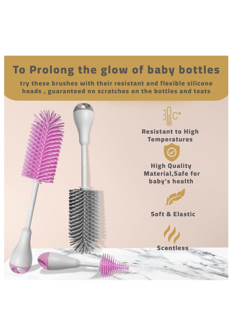 لوكو مجموعة فرش سيليكون لزجاجات الأطفال - 3 في 1، وردي-3قطعة - Image 2