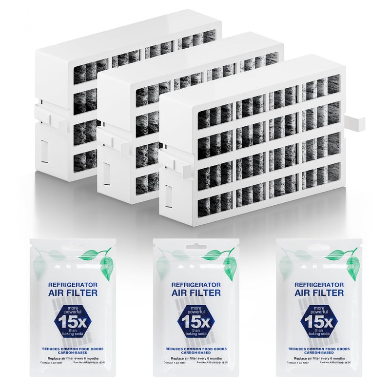 W10311524 AIR1 Refrigerator Air Filter Cartridge Replacement for Whirlpool Kenmore Refrigerator Compatible with Fresh Flow Refrigerator Air Filter 3 Pack White