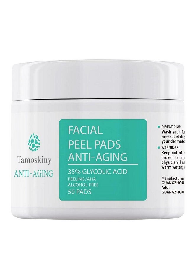 Tamoskiny - 35% Glycolic Acid Pads For Face & Body Exfoliating Facial Peel Aha Resurfacing Pads With Vitamins B5 C & E Green Tea Glycolic Acid Peel Pads For Dark Spots Acne Fine Lines & Wrinkles 50 Pads - Image 1