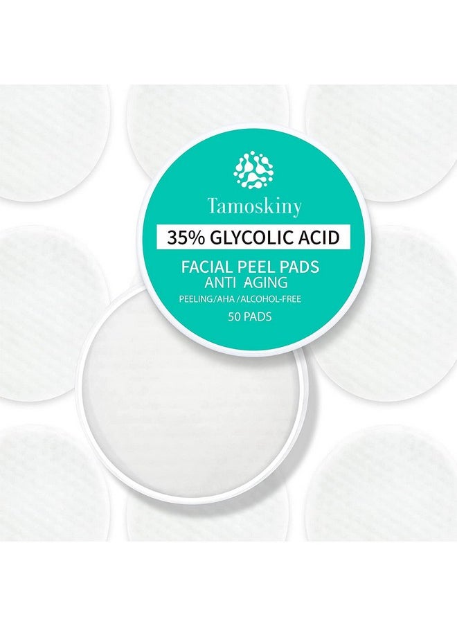 Tamoskiny - 35% Glycolic Acid Pads For Face & Body Exfoliating Facial Peel Aha Resurfacing Pads With Vitamins B5 C & E Green Tea Glycolic Acid Peel Pads For Dark Spots Acne Fine Lines & Wrinkles 50 Pads - Image 1