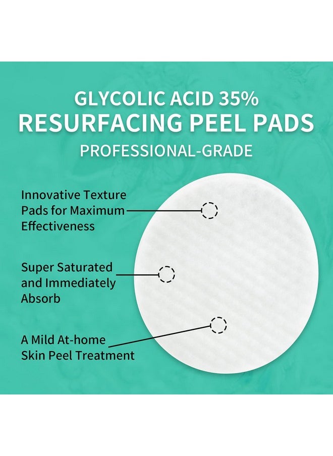 Tamoskiny - 35% Glycolic Acid Pads For Face & Body Exfoliating Facial Peel Aha Resurfacing Pads With Vitamins B5 C & E Green Tea Glycolic Acid Peel Pads For Dark Spots Acne Fine Lines & Wrinkles 50 Pads - Image 1