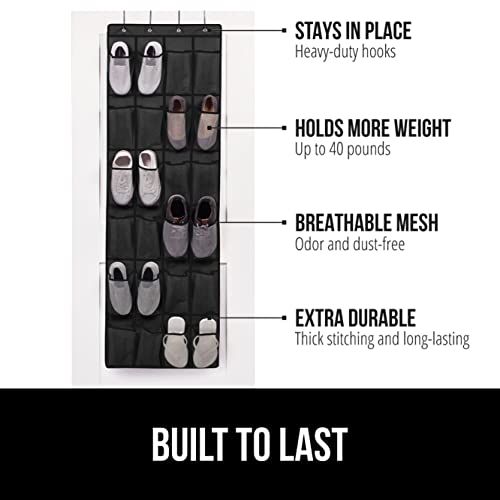 GORILLA GRIP Over the Door Shoe Organizer, 24 Large Breathable Mesh Pockets, Space Saving Hanging Storage Holder, Closet Rack Hanger Holds Up to 40 lbs, Hangs on Closets for Shoes, Accessories, Black - Image 2